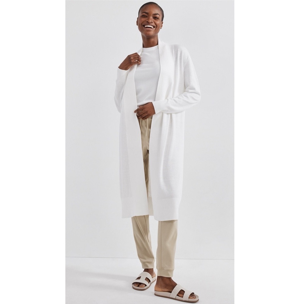 Haven Well Within White Linen Cotton Long Duster Cardigan XS Coastal Minimalist